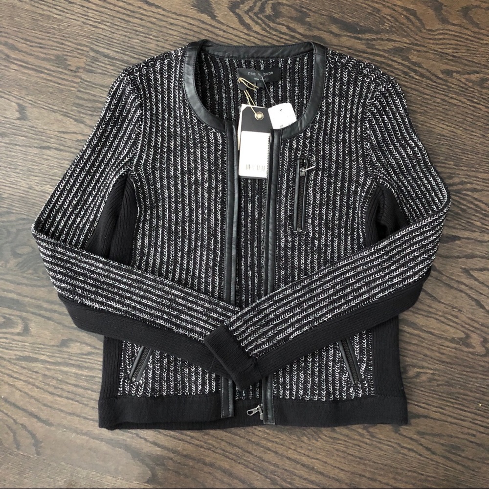 Rag & Bone Paula Leather Trim Boucle Jacket, NWT